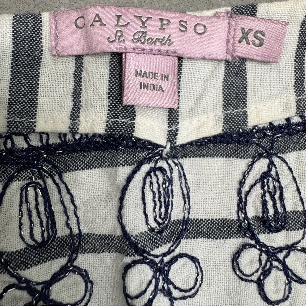 Calypso St. Barth Ro Striped Navy and White Embroidered Tunic Dress XS - Picture 8 of 8